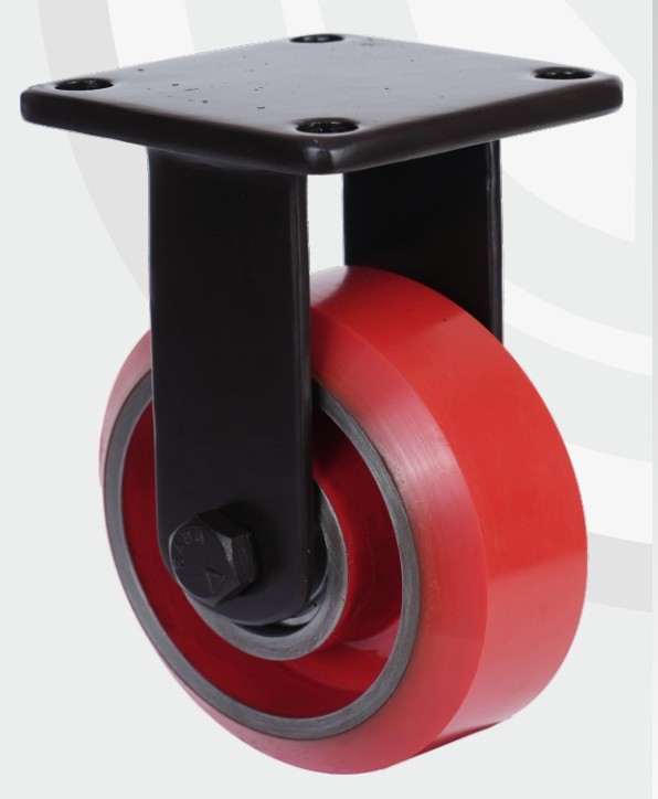 Fixed mild steel fabricated bracket Cast Iron PU wheel Ø125×50 mm