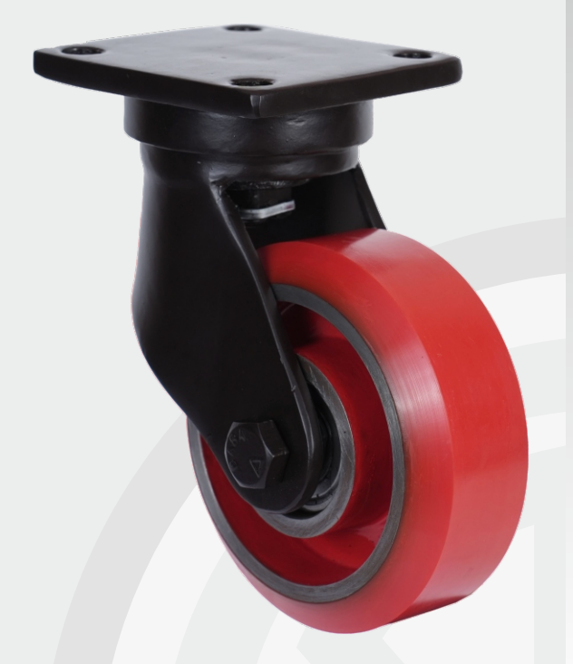 Swivel mild steel fabricated bracket Cast Iron PU wheel Ø125×50 mm