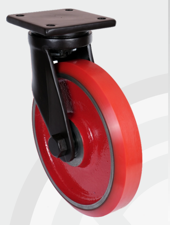 Swivel mild steel fabricated bracket Cast Iron PU wheel Ø250×50 mm