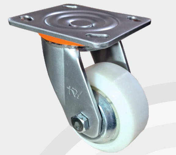 Solid Nylon Swivel wheel Ø100×50 mm with pressed steel bracket