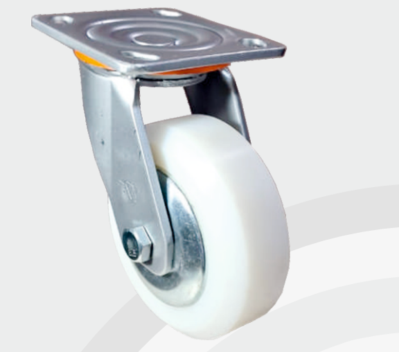 Solid Nylon Swivel wheel Ø125×50 mm with pressed steel bracket