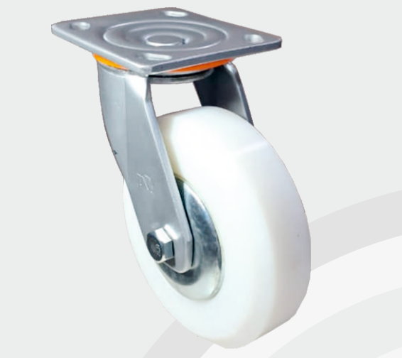 Solid Nylon Swivel wheel Ø150×50 mm with pressed steel bracket