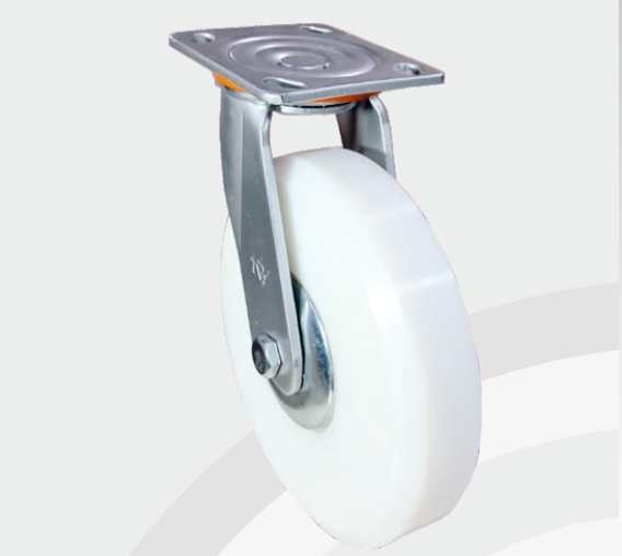 Solid Nylon Swivel wheel Ø200×50 mm with pressed steel bracket