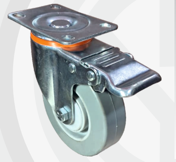 PU Nylon Swivel with Brake wheel Ø100×32 mm with pressed steel bracket