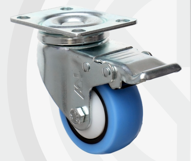 PU Nylon Swivel with Brake wheel Ø75×32 mm with pressed steel bracket