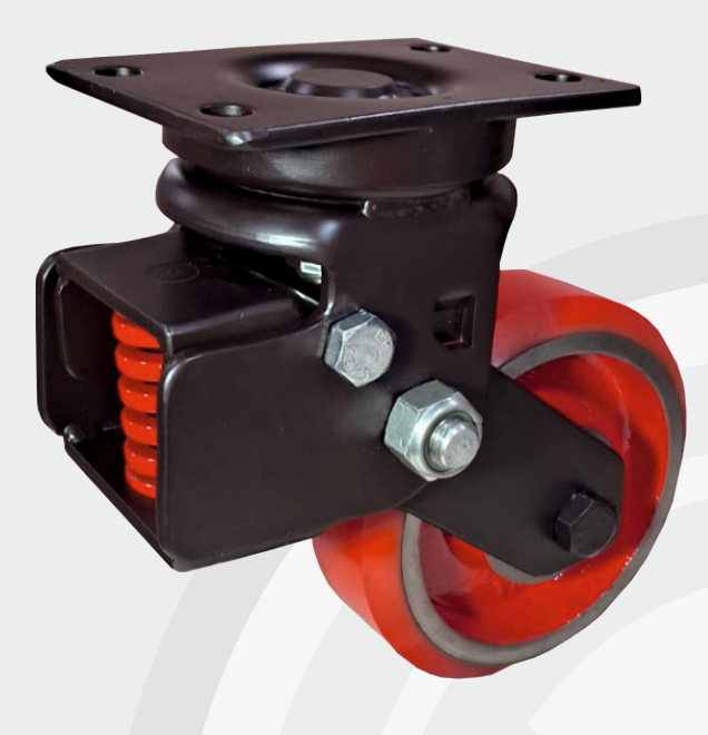 Spring Loaded Swivel Cast Iron PU wheel Ø150×50 mm